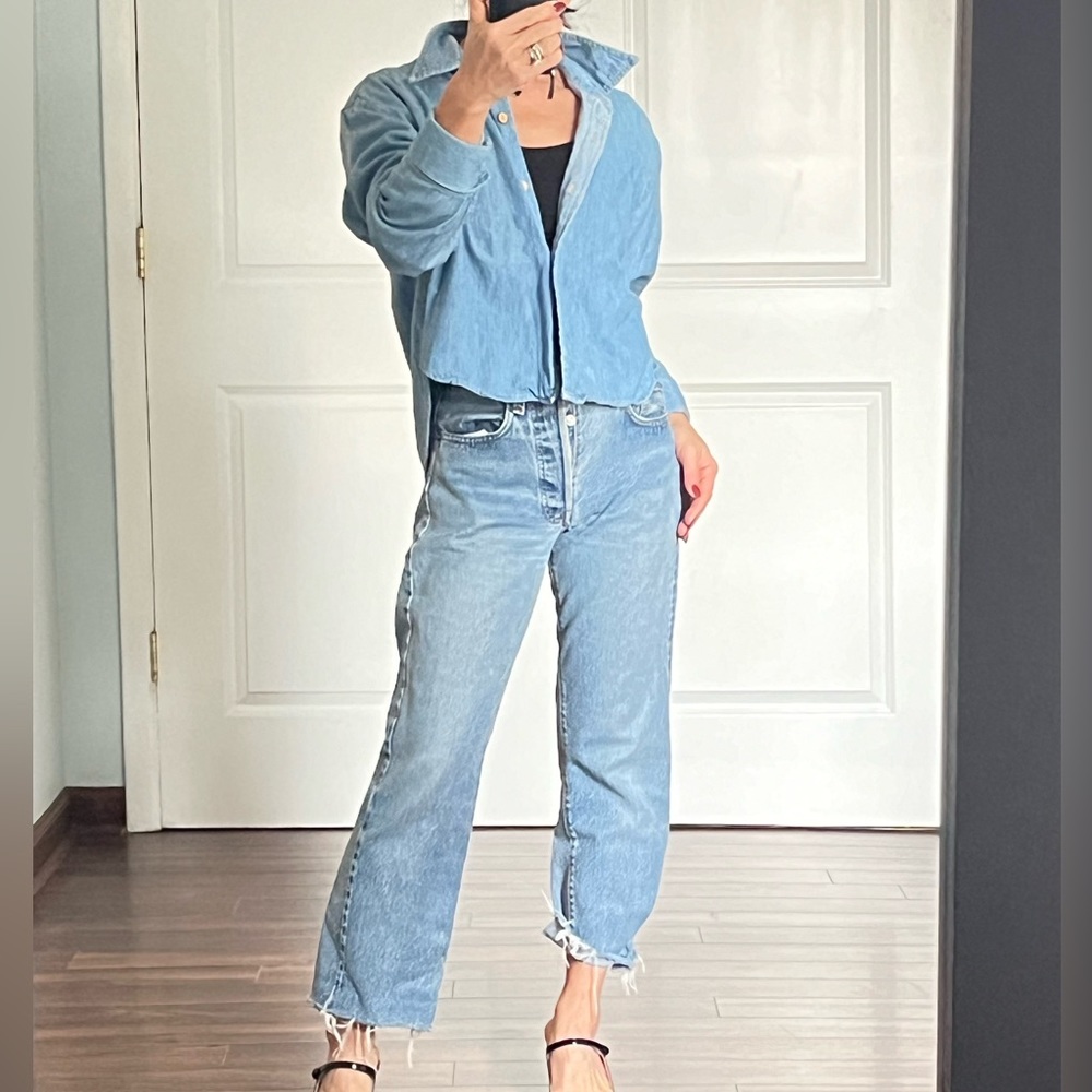 Harlow vintage denim cropped Button Down Shirt size M